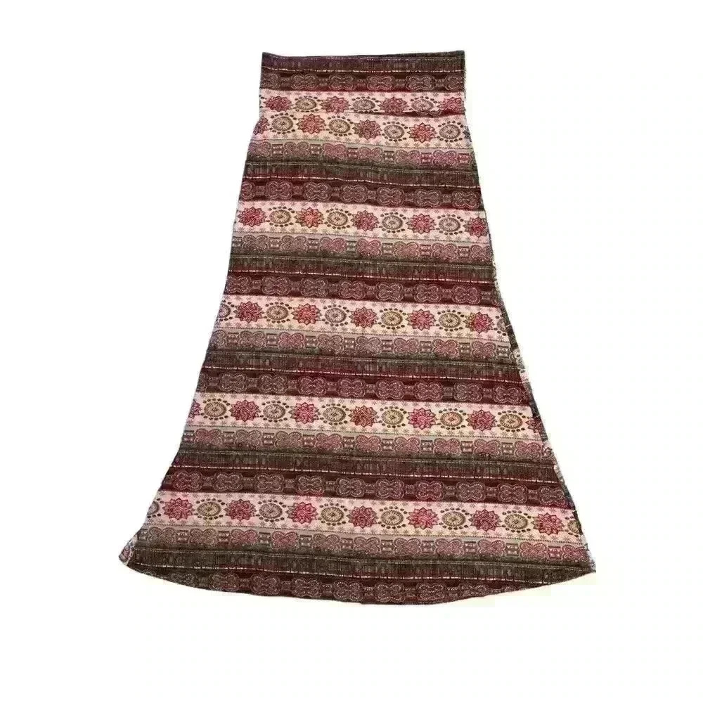 Shosho Womens L/XL Multicolor Boho Maxi Skirt High Waist Soft Stretchy Geometric
